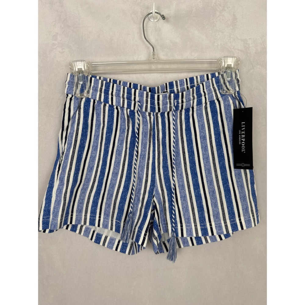 Liverpool‎ Los Angeles Blue White Striped Tassel Drawstring Shorts NWT Womens